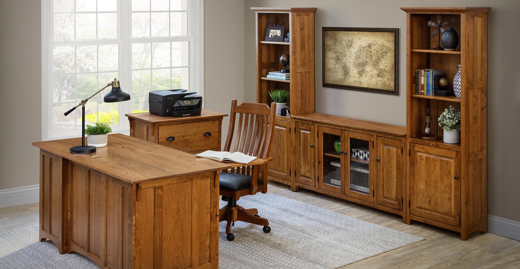 Custom made hardwood cabinets bookcase and desk by the amish in lancaster pa options include oak maple cherry hickory and walnut