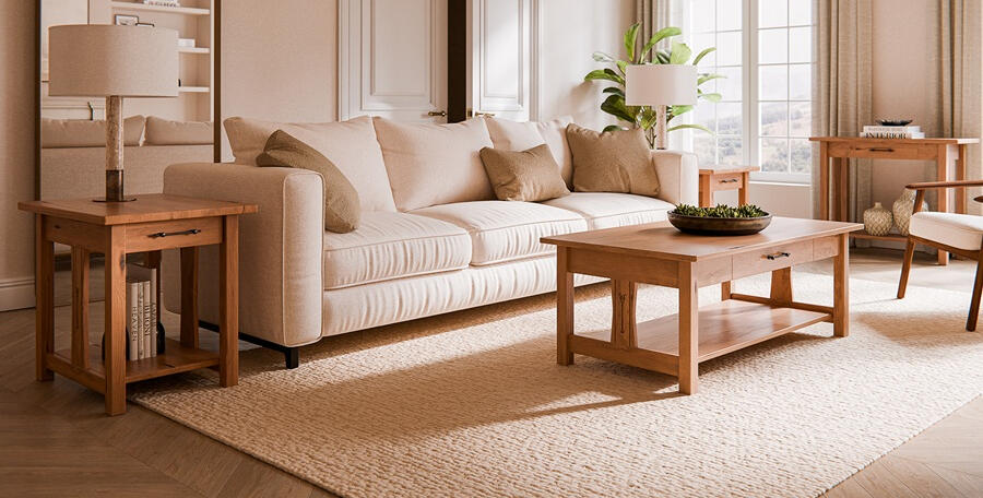 Custom living room hardwood furniture coffee table end table console table Amish made in lancaster pa available in oak maple cherry hickory and walnut