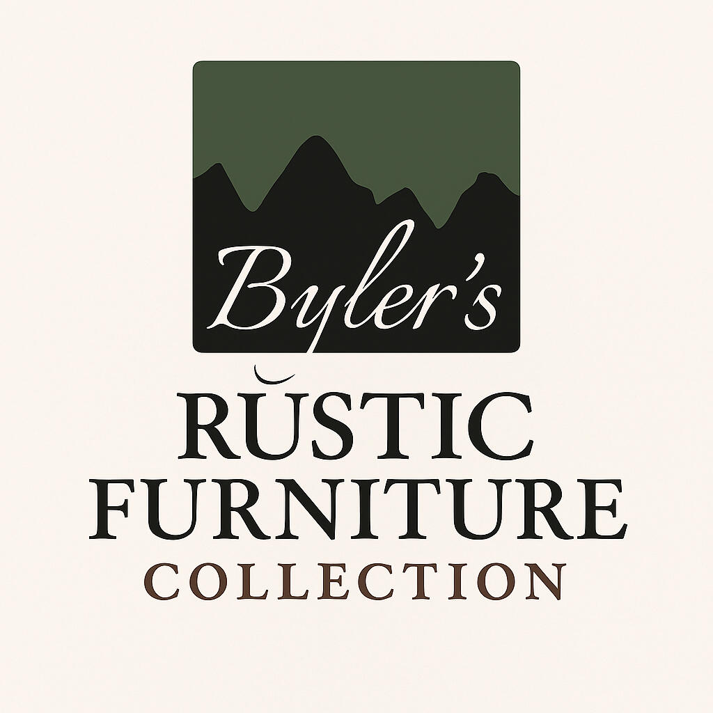 Logo for Byler’s Rustic Furniture Collection featuring mountain silhouette and elegant script